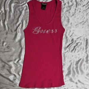 Guess Women's Pink Tank Top with Sparkling Logo